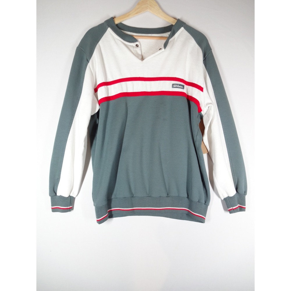Vintage Wilson Sweatshirt Mens M Grey White Red Terry Cloth Henley Sporty 90s